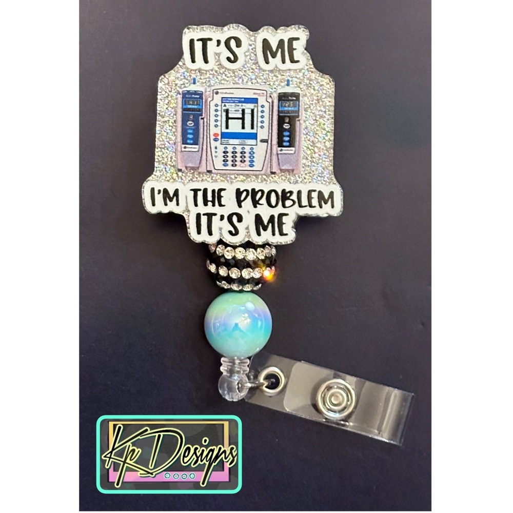 Badge reel with beads includes alligator swivel clip